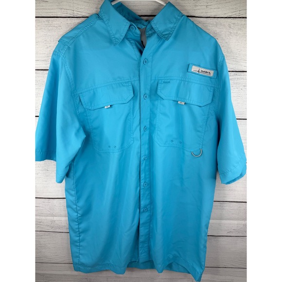 Habit Mens Fishing Shirt Short Sleeve Vented Button Down Blue Small - Picture 1 of 7